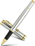 BEILUNER Ballpoint Pens, Stunning Bright Silver Chrome Metal Pen with Golden Trim, Best Ball Pen Gift Set for Men & Women, Professional, Executive, Office,Fancy-Gift Box with 0.5mm Black Extra Refill