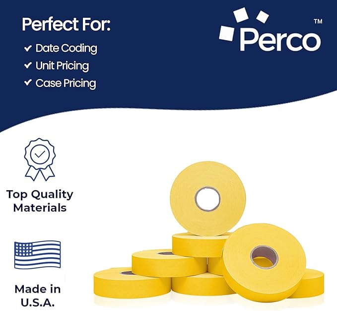 Perco Yellow Pricing Labels for Monarch 1136 Price Gun – 3 Sleeves, 24 Rolls Value Pack - 42,000 Price Marking Labels – with Ink Rolls Included