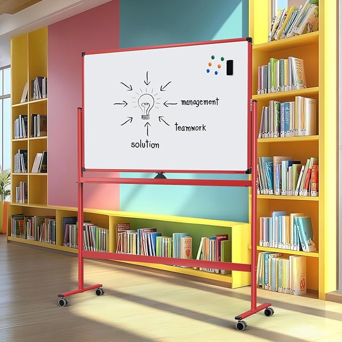 Large Dry-Erase Rolling Magnetic Whiteboard - 48 x 32 Inches Dry Erase Board with Stand Height Adjust Double Sides Mobile White Board Easel on Wheels with 25 Sheets Paper Pad Office, Home & Classroom