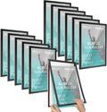 Acrylic Magnetic Sign Holder, Easy-Opening 11 x 17 Wall Mount Display Frames, Self Adhesive Back Plastic Clear Document Frame, Horizontal & Vertical Display (Black, 12Pack)
