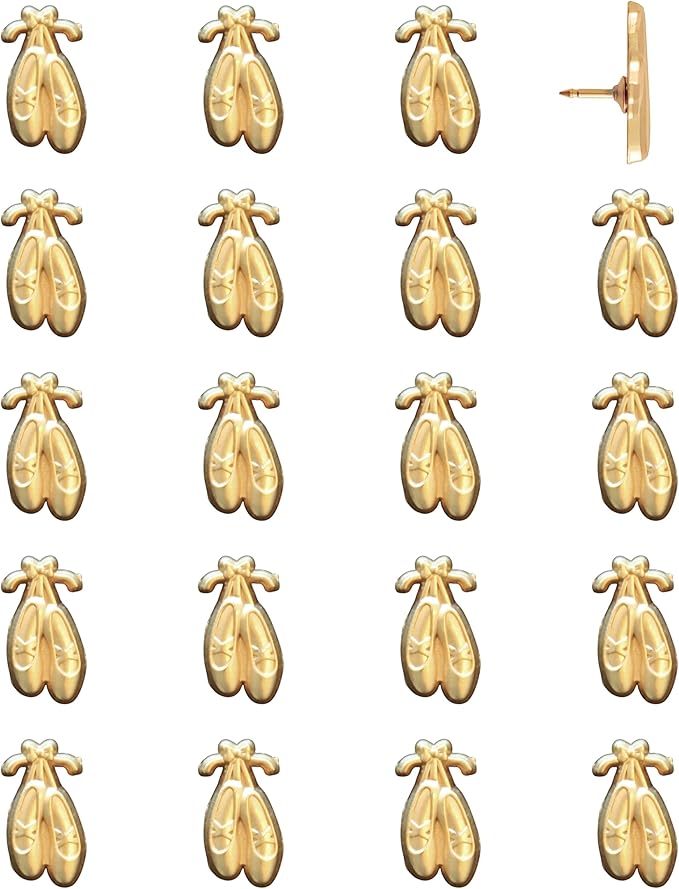 Ballet Slipper Push Pins - Gold Ballet Slippers Map Pins for Cork Boards, Maps, or Lapel Use - Designed in USA - Set of 20