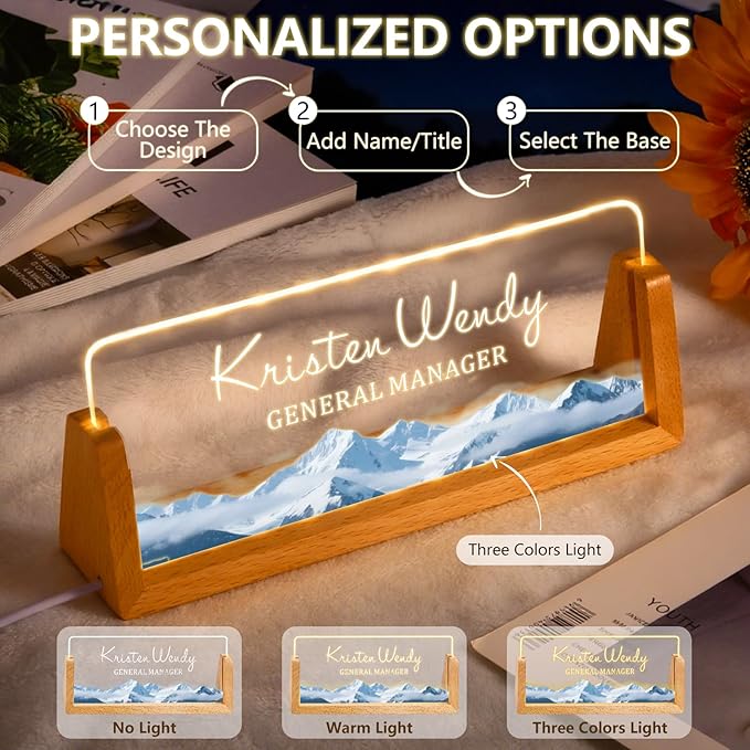 Ships Next Day, Custom Name Plate for Desk - Business Light Up Acrylic Desk Name Plate Personalized Elegant Office Gift for Boss Coworker Teacher Employee Appreciation Gift, Office Decor for Women Men