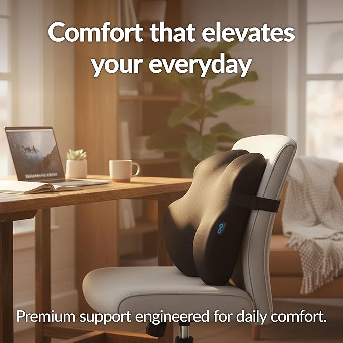 Everlasting Comfort Premium Lumbar Support Pillow for Office Chair - Elevate Series Back Cushion for Car Seat, Desk Chairs - Promotes Better Posture, Back Pain Relief - Work, Gaming & Home Essentials