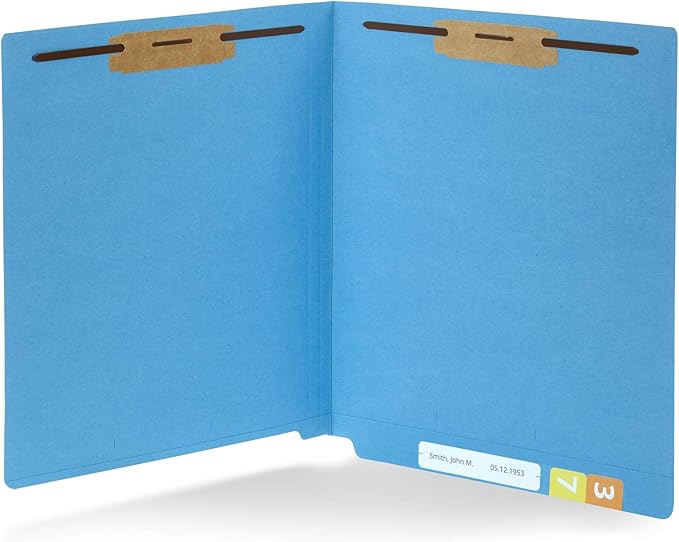 50 Blue End Tab Fastener File Folders - Reinforced Straight Cut Tab - Durable 2 Prongs Designed to Organize Standard Medical Files, Receipts, Office Reports - Letter Size, Blue, 50 Pack