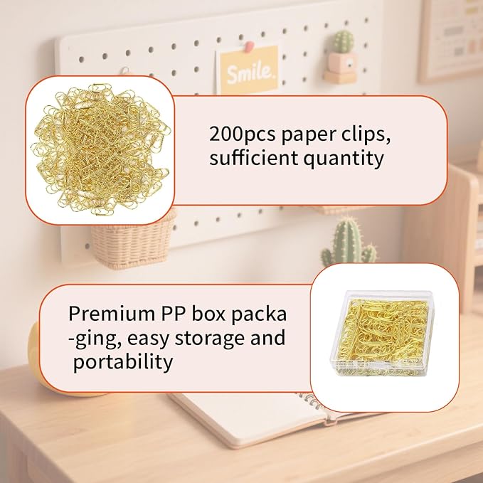 ADULLPONY Small Gold Paper Clips: Love Heart Shaped Paperclips 200 Pcs Mini Metal Cute Paper Clips Holder for Home Office School Desk Organizers Wedding Decorative Supplies