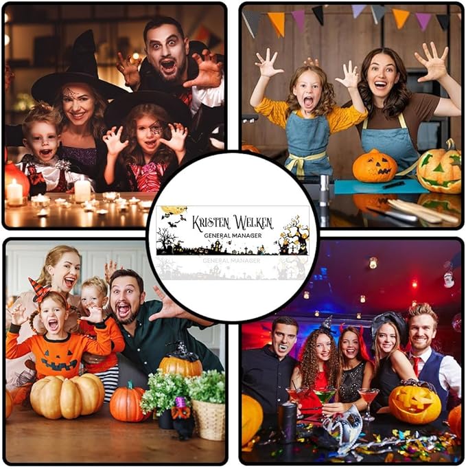 Personalized Name Plate for Desk | Halloween Decor for Work | Custom Desk Decor for Classroom | Acrylic Office Desktop Decorations | Holiday Gifts (Halloween Pumpkin Party)