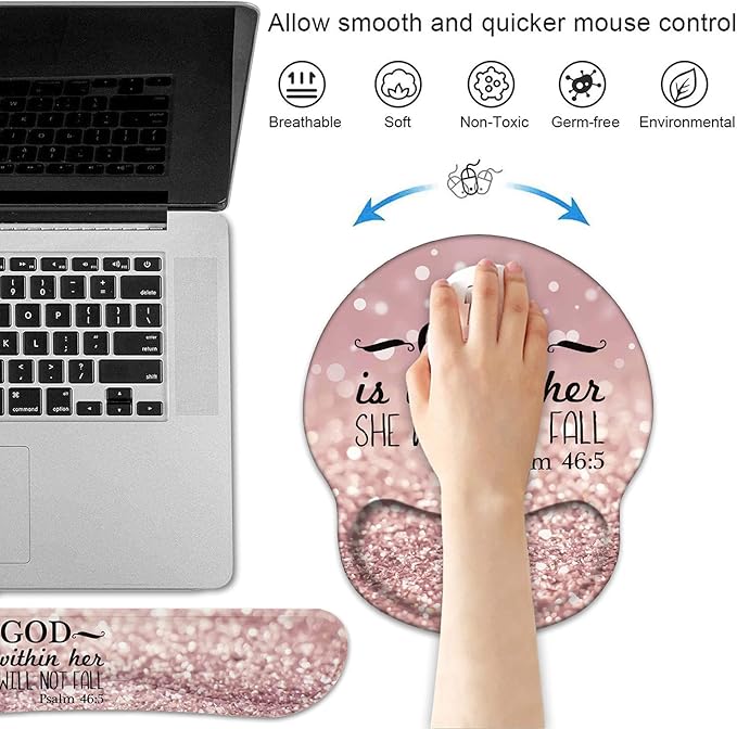 Keyboard Wrist Rest and Mouse Pad Wrist Support Set with Coasters, Non-Slip PU Base Ergonomic Gaming Mousepad for Home Office Working Studying Easy Typing & Pain Relief - Bible Verses Psalm 46:5