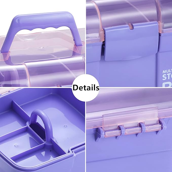 11'' Plastic Box Organizer with Removable Tray, Sewing Box Organizer (Purple)
