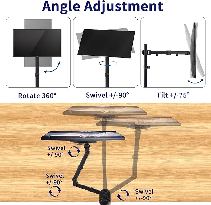 Single Monitor Desk Mount, Heavy Duty Adjustable Monitor Stand for 13"-32" Screen, Monitor Arm Desk Mount Holds Up to 22lbs with C Clamp/Grommet Base