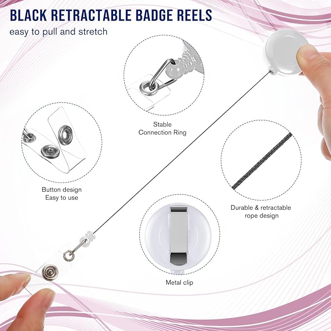 Handepo 200 Pcs Retractable Badge Reels Bulk Retractable Badge Holders with Clips ID Holder Key Ring Clip for Office Worker Students Teachers Doctor Nurse Name ID Card Holder Key Card(White)