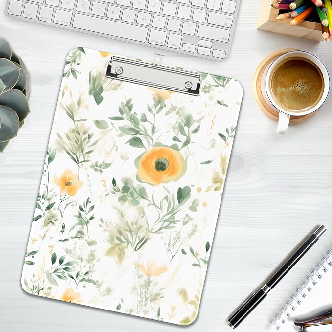 Rimilak Plastic Clipboards with Metal Clip, A4 Letter Size 9 x 12.5 in, Office Decorative for Students Women Men and Kids, Cute Custom Pattern, Green Plants