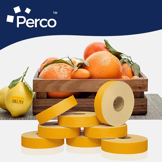 Perco Fluorescent Orange Pricing Labels for Monarch 1131 Price Gun – 3 Sleeves, 24 Rolls Value Pack - 60,000 Price Marking Labels – with Ink Rolls Included