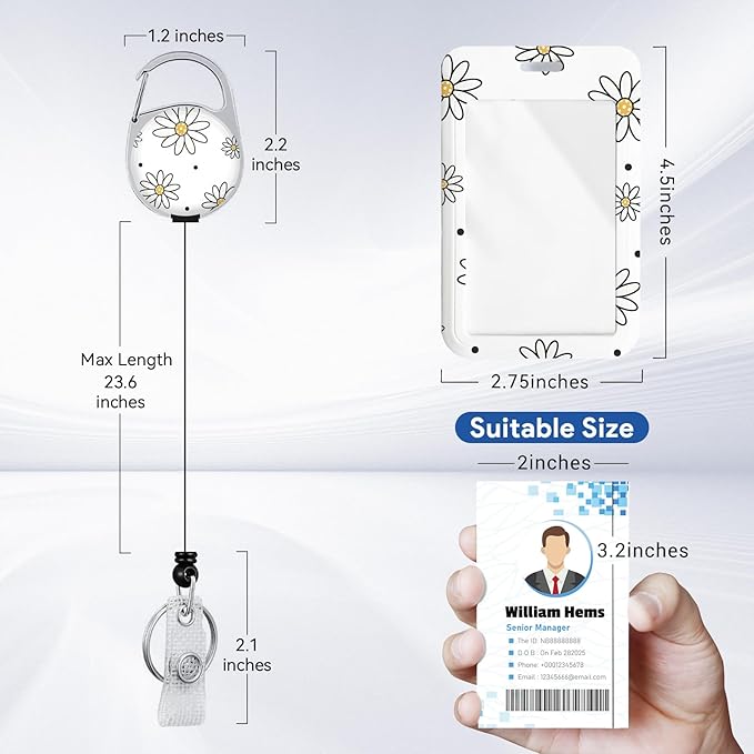 2 Pack Flower ID Badge Holder with Heavy Duty Retractable Reel Keychain for WomenStudents,Teachers, Nurses, Office Use 9