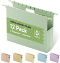 Wheat Straw Plastic Hanging File Folders Letter Size,Heavy Duty 2 Inch Expansion,12 Pack Extra Capacity Hang Folders for Filing Cabinet,File Organizer with Insertable Tabs(Morandi Green)