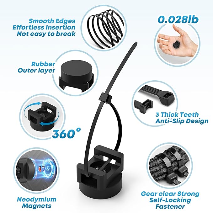 AIYOTAR 220pcs Heavy Duty Zip Tie Organizer Kit - Includes 200pcs Zip Ties & 20pcs Magnet Mounts, Wire Clamps, Holders for Home Office Car Garage Cable Management