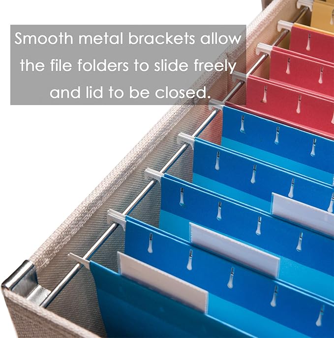 PRANDOM File Organizer Box - Set of 2 Collapsible Decorative Linen Filing Storage Hanging File Folders with Lids Office Cabinet Letter Size Light Grey (14x9.3x10.8 inch)