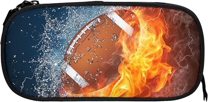 Sports-Themed Pencil Case with Football for Boys Girls, Big Capacity Black Pencil Pouch, Cool Pencil Bag with Zipper Portable Travel Storage Box Desk Pen Bag for Office