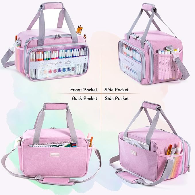 Marker Organizer Case for 180-300 Markers, Acrylic Paint Organizer Bag with Divider & Brush Pockets – Portable Art Supply Storage Bag