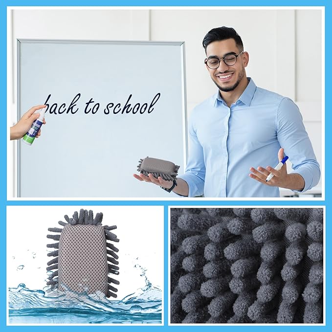 24 Pcs Whiteboard Cleaner Set 12 Pcs 3. 4 Fl oz Whiteboard Cleaner Spray with 12 Pcs Microfiber Shag Dry Erase Eraser for Markers Chalk Glass Classroom, Home and Office Use