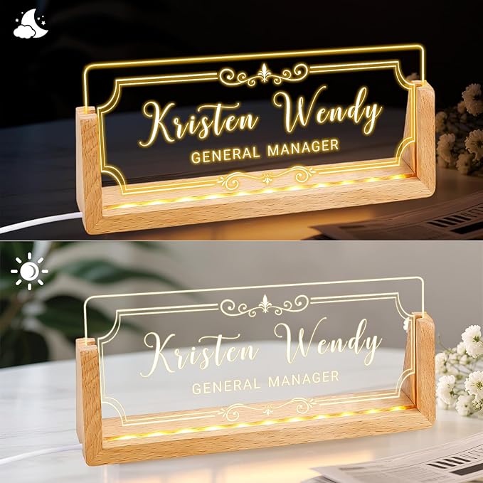 Ships Next Day, Custom Name Plate for Desk - Business Light Up Acrylic Desk Name Plate Personalized Elegant Office Gift for Boss Coworker Teacher Employee Appreciation Gift, Office Decor for Women Men