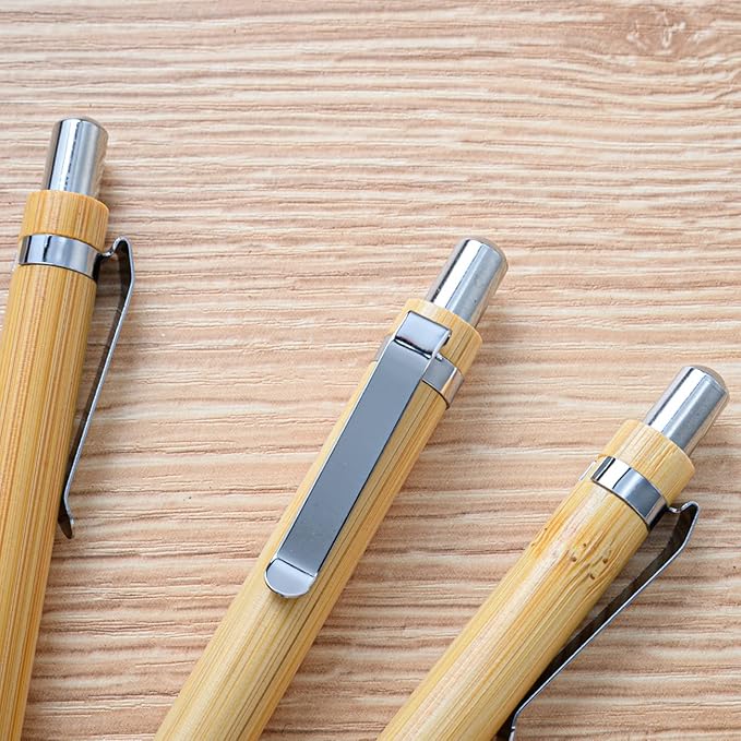 HEYZARDA Personalized Pens Bulk with Text Name Custom Ballpoint Pens Retractable Bamboo for Office Church 100 Pcs