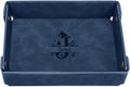 Engraved Christmas Blue Leather Valet Tray – Personalized Rectangle Catchall Organizer for Wallet, Keys, and Jewelry – Gift for Men, Dad, Couples – Dresser Top or Coffee Table Tray Decor