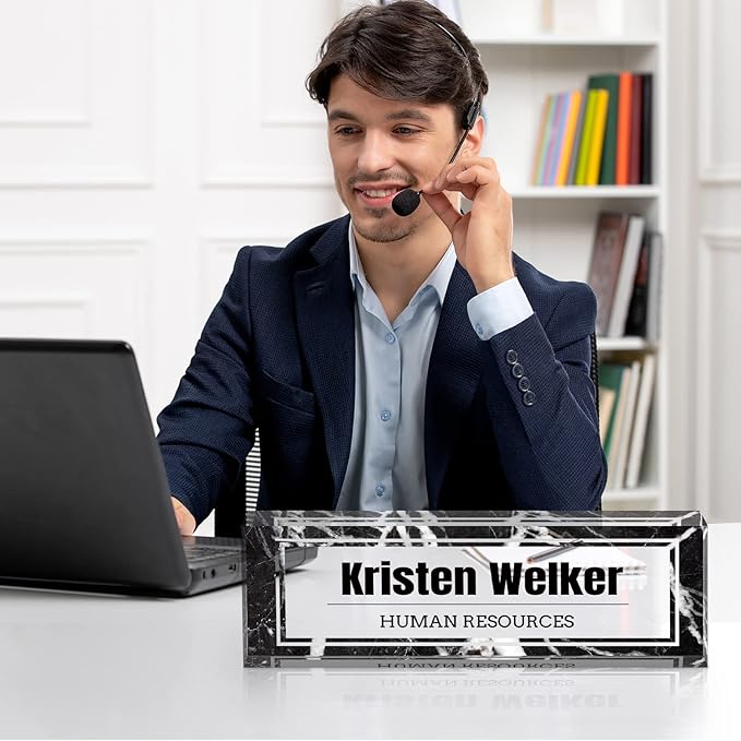 Custom Name Plate for Desk, Desk Name Plate Personalized, Office Decor for Women Men, Acrylic Desktop Accessories, Office Gifts for Coworkers Boss Teacher, Employee Appreciation Gifts (Black Marble)