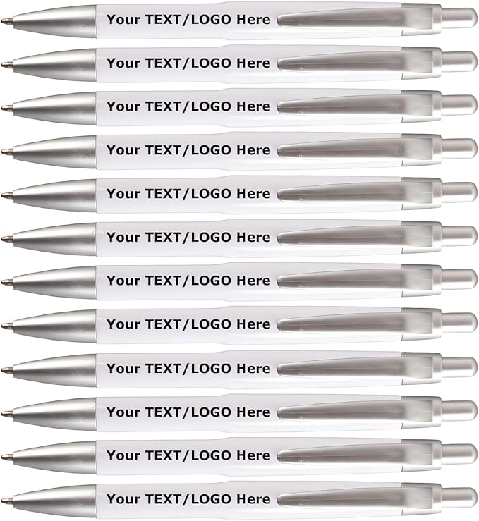 AGOWOO Personalized Pens with Custom Name Text Logo Bulk 100/200/300/500 Pcs Optional for Business Church Customized Ballpoint Pen (White)