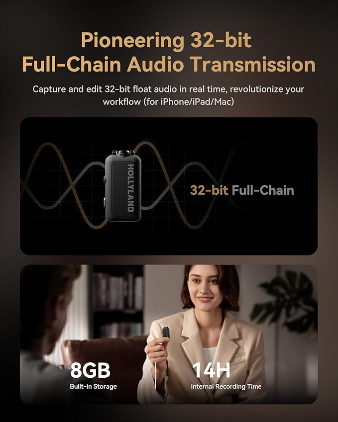 Hollyland Lark MAX 2 Wireless Microphone for iPhone/Camera/Android, AI Noise Cancel, Wireless Monitoring, 32bit Full-Chain Audio, Timecode (Ultimate Combo, 2TX+2RX+OWS Earphones + Charging Case)