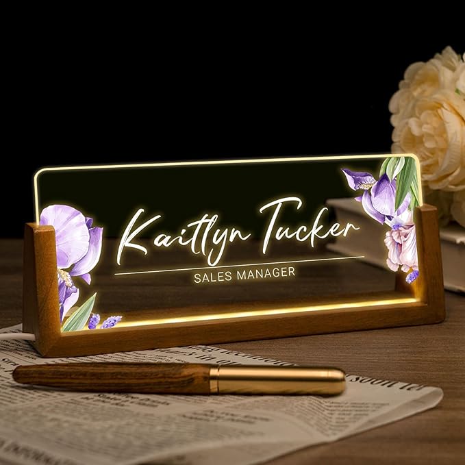 Desk Name Plate Personalized, Custom Office Light Up Name Plate for Desks, Desk Decorations for Women Men Office, Employee Appreciation Gifts for Coworkers