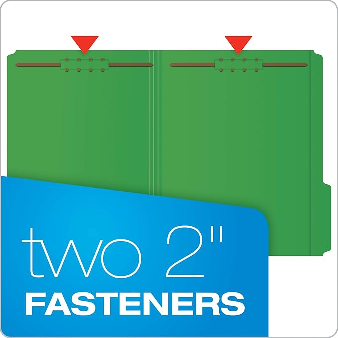 Pendaflex Fastener Folders, 2 Fasteners, Letter Size, Green, 1/3 Cut Tabs in Left, Right, Center Positions, 50 per Box (22140GW)