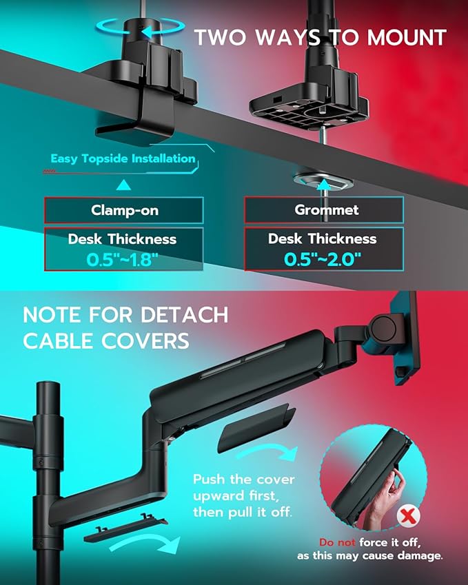 ARES WING Dual Monitor Mount for 17-49 Inch Ultrawide Heavy Duty Curved Screen Stacking, Computer Monitor Arm Desk Mount with USB, Gas Spring Adjustable Vesa Stand, Black