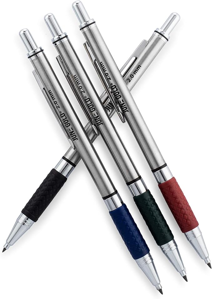 June Gold 4 Pro 2.0 mm Mechanical Pencils, 36 Colored, 36 2B, and 36 4B Refills, 2 Sharpeners, 2 Smudge Resistant Erasers, Built in Sharpeners & Soft Non-Slip Grip on Each Pencil