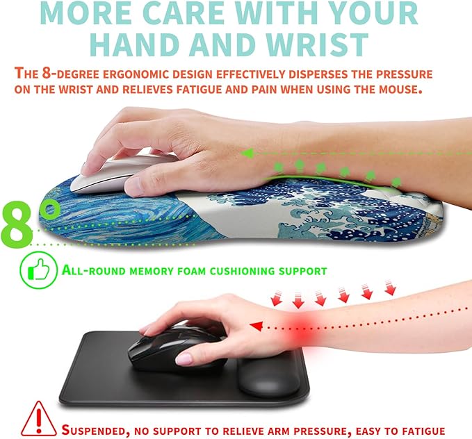 Ergonomic Mouse Pad Wrist Support with Memory Foam Massage Bulge, Carpal Tunnel Pain Relief Mousepad Wrist Rest for Mouse(12x8 inch,Wave Starry)