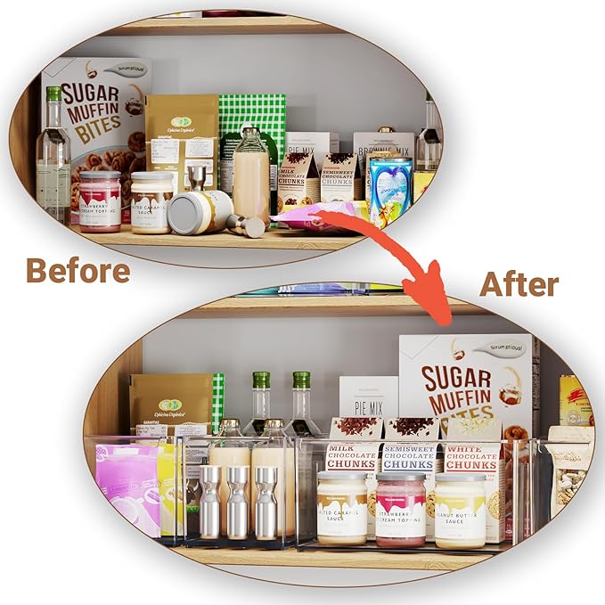 Clear Plastic Storage Bins 6 Pack, Stackable Storage Containers with Dividers, Tall 6" Thicken Storage Drawer Organizer Boxes for Pantry Kitchen Cabinets Fridge Vanity Makeup Craft C6-3