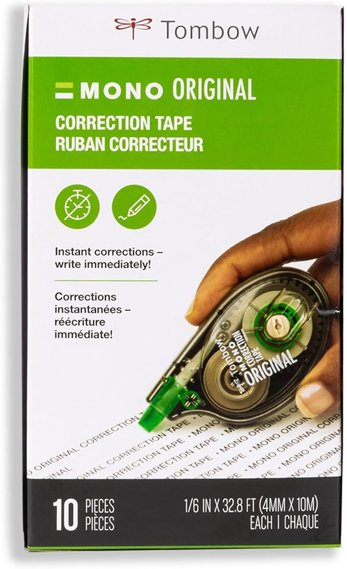 Tombow 68720 MONO Original Correction Tape. Easy To Use Applicator for Instant Corrections, White, 10 Count (Pack of 8)