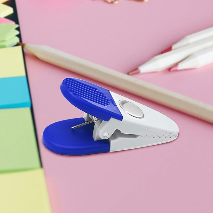 50 Magnetic Memo Holders Set - Customizable Text, Logo - Large Clip, Plastic - White Blue