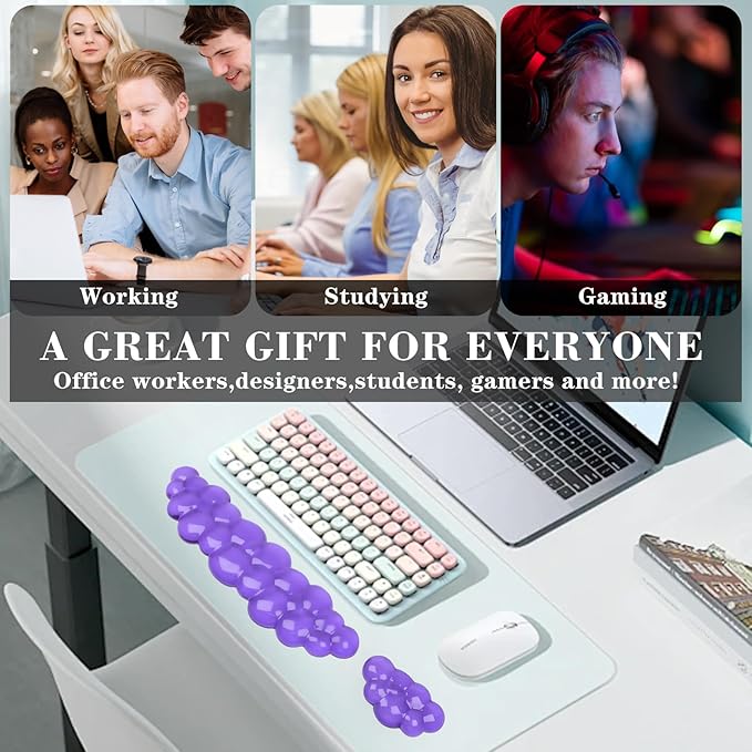 Gel Cloud Keyboard and Mouse Wrist Rest, Cute Wrist Support and Arm Support Keyboard Rest for Keyboard and Mouse Typing Pain Relief，Suitable for Office/Computer/Laptop/Gaming (Transparent Purple Set)