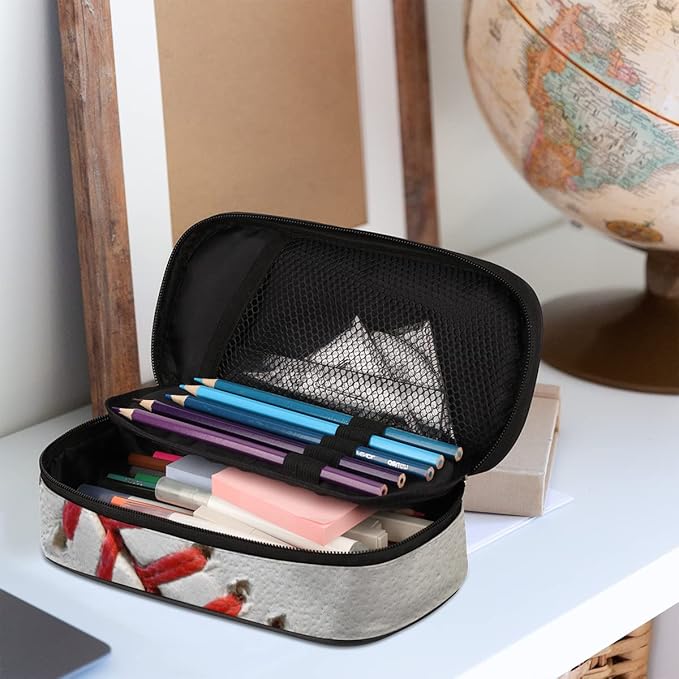 Pardick Baseball Print Big Capacity Pencil Pen Case Sport Large Pencil Pouch with Zipper Compartments Pencil Bag for Boys Girls Adults Student Office School Supplies