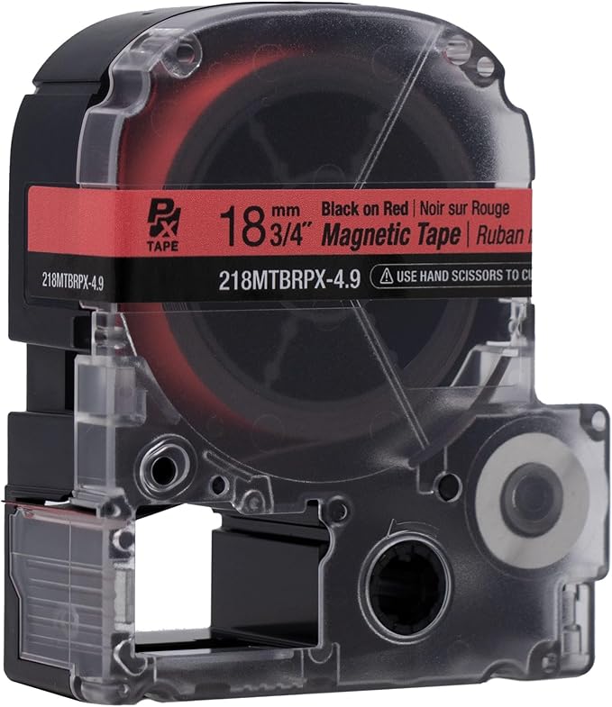 Epson LABELWORKS 218MTBRPX-4.9 Genuine Magnetic Tape Cartridge - Black on Red Magnet Label Maker Tape - 3/4" (18MM) Wide, 4.9 ft, Red