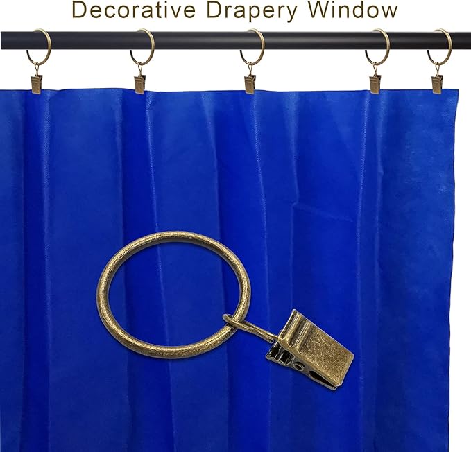 LLPJS 100 Pack Curtain Rings with Clips, Curtain Clip Rings Hooks, Bow Hanger Clips for Hanging Drapery Drapes Bows, Ring 1.26 inch Interior Diameter, Fits up to 1" Rod, Bronze