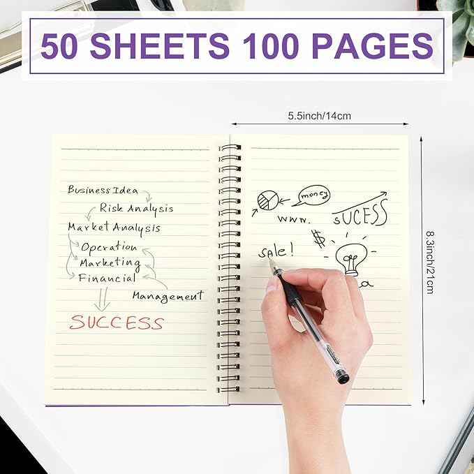 Yahenda 6 Pcs Spiral Notebook Bulk A5 Journal Lined 8.3'' x 5.5'' Writing Composition Paper Small Notepad Subject Notebook for Students Office Business Back to School Supplies (Purple)