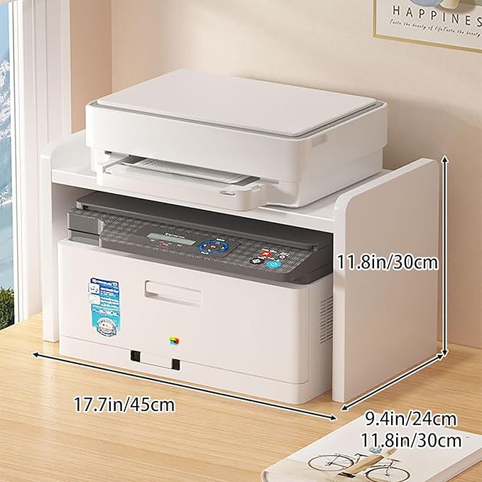 Desktop Storage Rack, Wooden Printer Stand with Compact Under Desk Shelf for Home Office Organization(Warm White,17.7 * 11.8 * 11.8in)