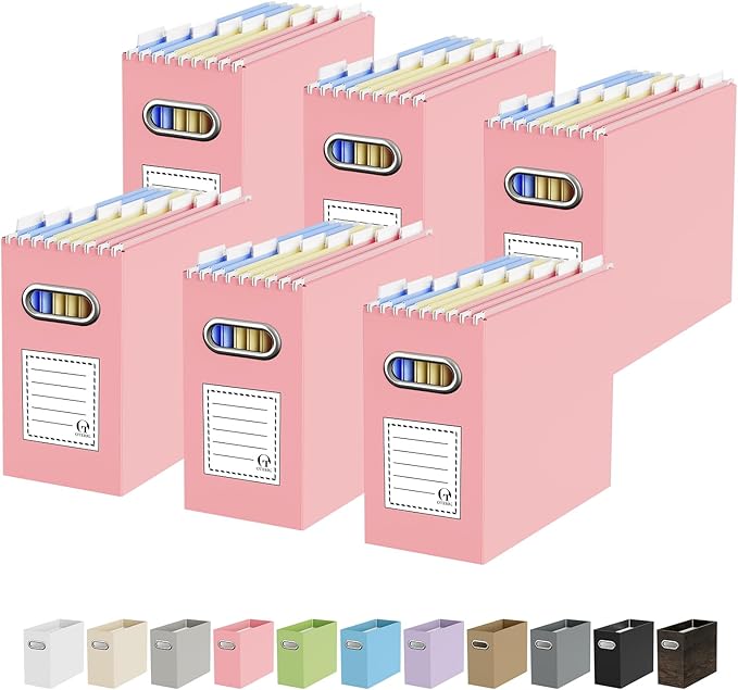 Oterri Cardboard File Organizer Box for Hanging File Folders Letter Size,File Box for Computer Desk,File Cabinet,Working Home,Office,Classroom (Pink, Letter Size - 6 Packs)