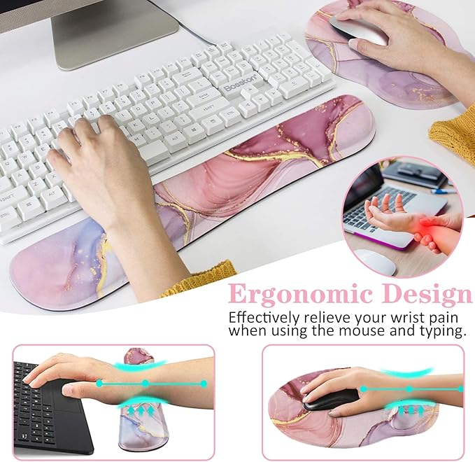 LATEEFAH Mouse Pad with Wrist Rest, 3-in-1 Gaming Mouse Pad, Keyboard Wrist Rest, Ergonomic Memory Foam Mousepad with Wrist Support for Computer Keyboard