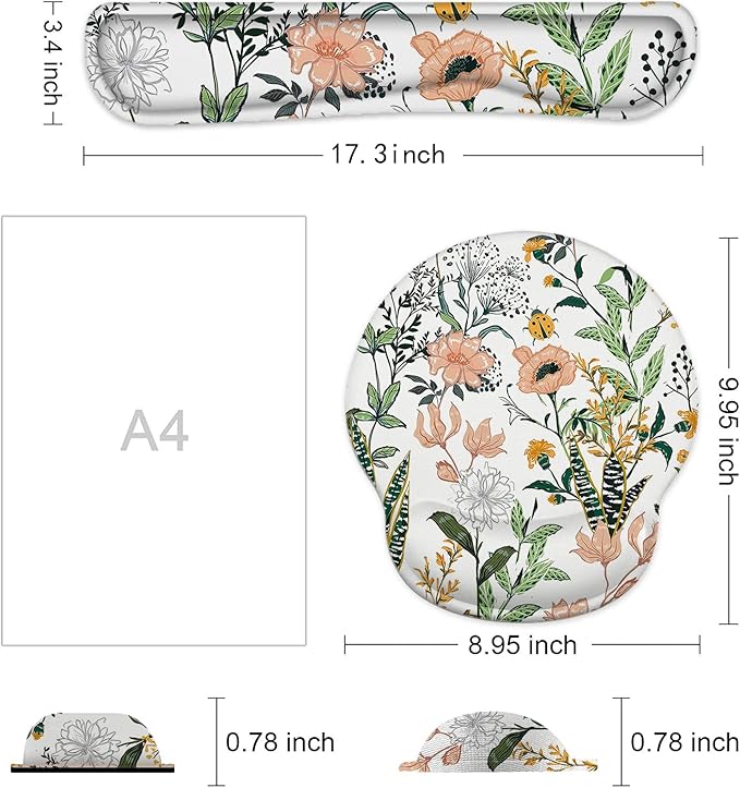 Keyboard Wrist Rest and Mouse Pad, Ergonomic Memory Foam Mouse Pad Wrist Support, Non-Slip & Pain Relief Mouse Pad and Keyboard Wrist Support, Comfortable Mousepad with Wrist Rest for Home, Office