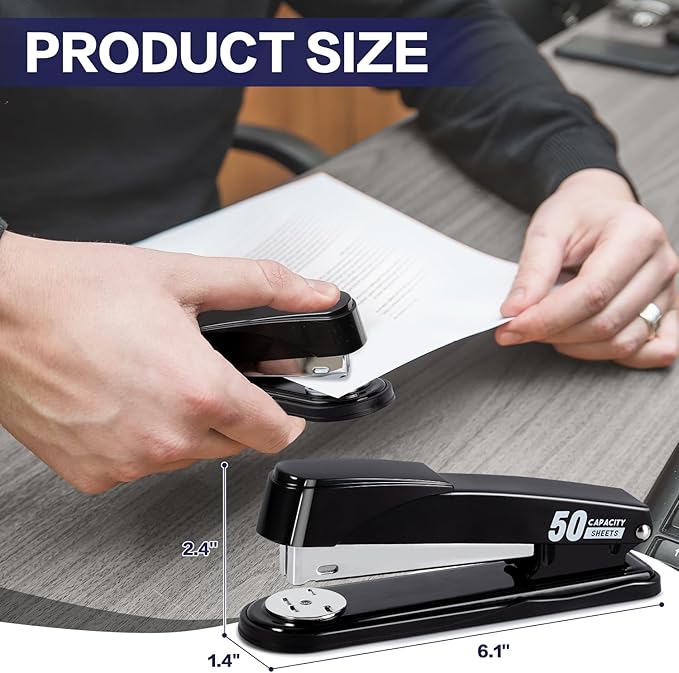 Deli Stapler Heavy Duty, Full Strip Staplers for Desk with 2000 Staples and Staple Remover, 50 Sheet Capacity, No Jam, Non-Slip Office Stapler with Staples for Office, Classroom, Black