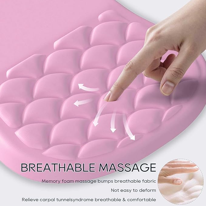 HunDun Ergonomic Mouse Pad Wrist Support, Wrist Rest Mousepad for Carpal Tunnel Pain Relief with Integrated Memory Foam Slope Massage Bulge,Pink Mouse Pads for Wireless Mouse & Desk