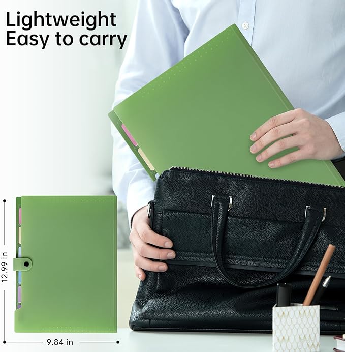 2 Pack Expanding File Folder with 8 Pockets, Accordion File Organizer for Documents, A4/Letter Size Paper File Folder Organizer with Labels, Portable Folders for School Office Supplies, Green