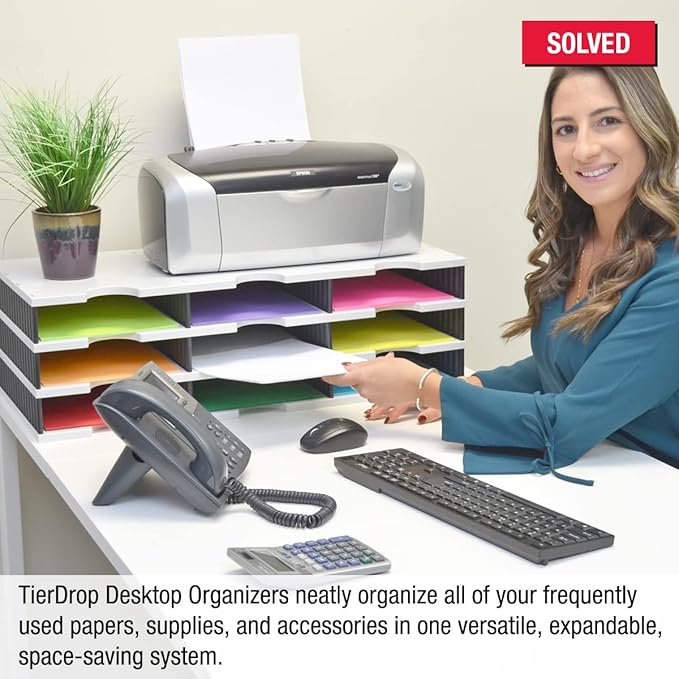 Ultimate Office TierDrop Desktop Organizer Document, Forms, Mail, and Classroom Sorter. 9 Letter Size Compartments with Optional Add-On Tiers for Easy Expansion - Gray w/Black